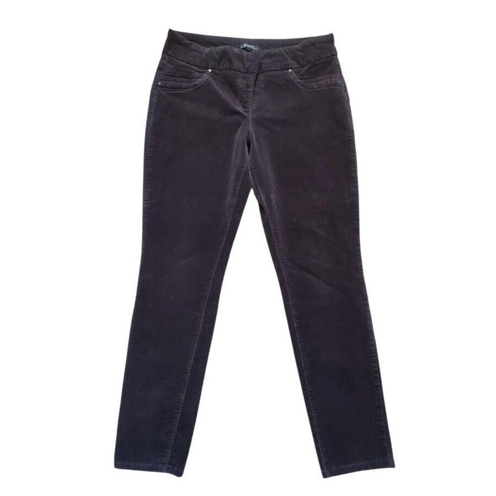 Renuar Pants Women 12 Black Corduroy Pull On Pockets Stretch Slim Travel 34x29